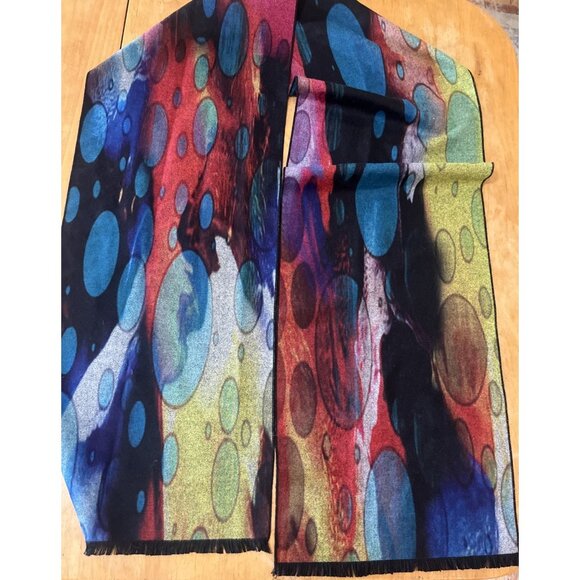 Gorgeous Vibrant Elegant Scarf Abstract Contemporary Reversible 76x11” - Picture 4 of 5